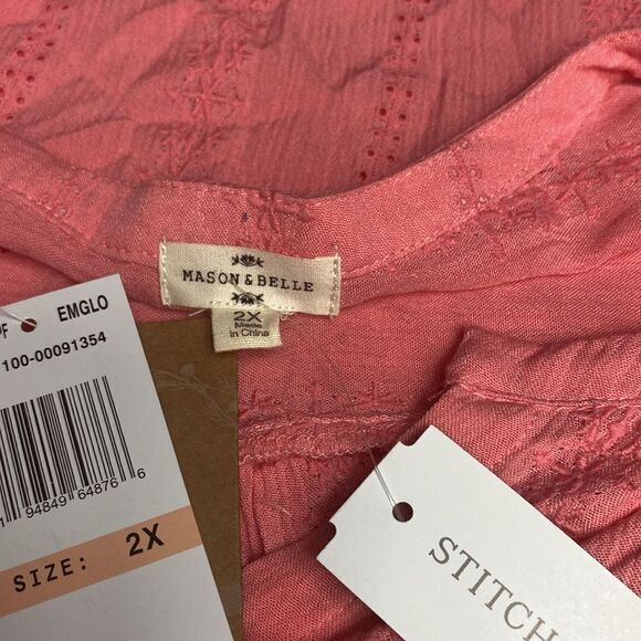 Mason & Belle Lyanna Wm’s Sz 2X Dark Pink Smocked Eyelet Detail Top Blouse - Picture 6 of 8